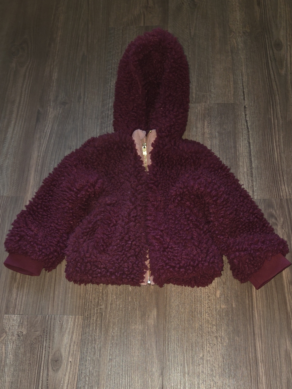 Plush Hooded Sherpa Jacket for Kids - Deep Plum